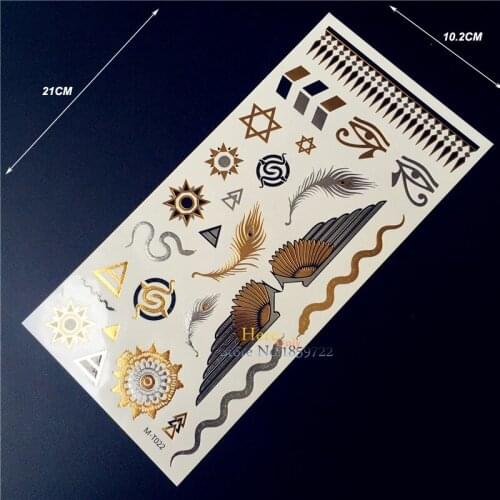 1PC Gold Silver Flash Metalic Tattoo MT022 Wing Snake Peacock Feather Eye Finger Cute Totem Waterproof Temporaory Tattoo Sticker