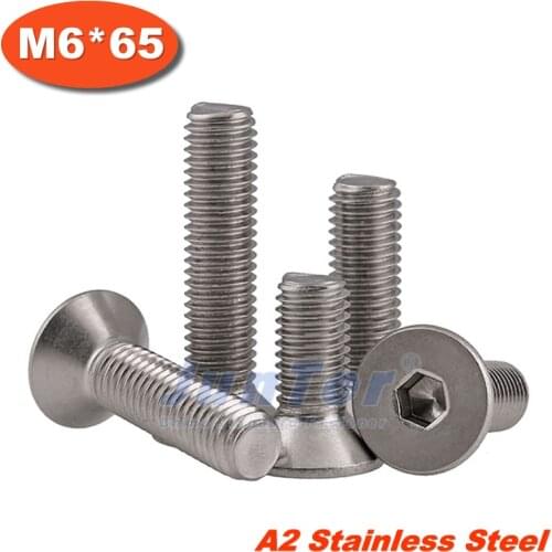 100pcs/lot DIN7991 M6*65mm Stainless Steel A2 Flat Socket Head Cap Screw