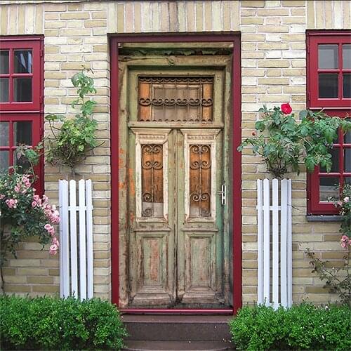 2pcs/set Retro Simulation Wooden Door Art Mural Door Stickers Bedroom Living Room DIY Decorative Painting Vinyl Art Wallpaper