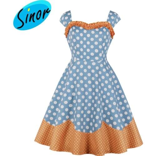 2021 Womens temperament wave dot print contrast retro dress 1869 banquet dress