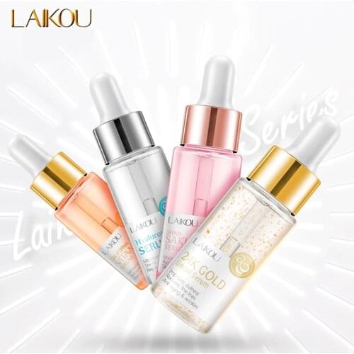 LAIKOU 4Pcs Hyaluronic Acid Serum Sakura 24k Gold Snail Moisturizing Vitamin C Essence Facial Shrink Pore Anti Acne Skincare Set