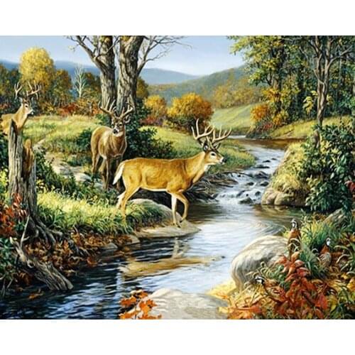 A7871 scenic deer cross stitch Oil painting girl 11/ 14ct /16/28/27CT cloth cotton thread embroidery DIY handmade