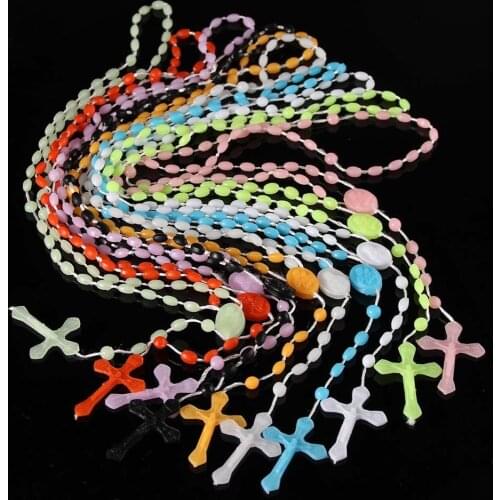 Free shipping! 10pcs Factory wholesale price Bright in dark white Hot Cross Rosary Plastic Necklace(10PCS/Lot)