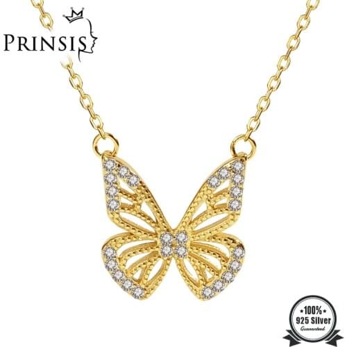 ElfoPlataSi Real 925 Sterling Silver Minimalist Insect Butterfly CZ Short Necklace For Women Wedding Party S925 Jewelry DA1371
