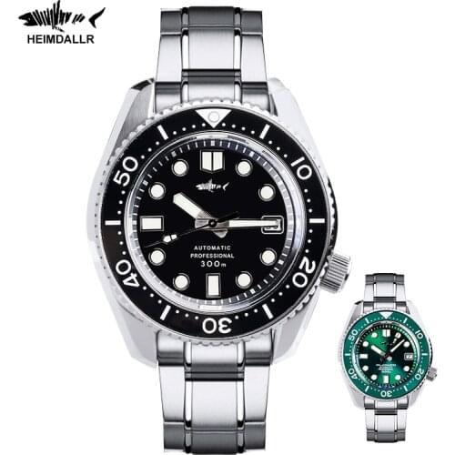 Heimdallr Mens Diver Watch SBDX MM300 300M Waterproof Sapphire Crystal Glass C3 Luminous Green Dial NH35 Automatic Movement