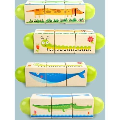Childrens Wooden Animal Rotating Puzzle Blocks For Infants And Young Child