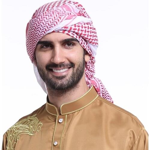 Dromiya Islamic Men Traditional Costumes Men Plaid Hat Head Scarf Turban Muslim Hijabs Dubai,Arabic Ramadan Pray Caps 140*140cm