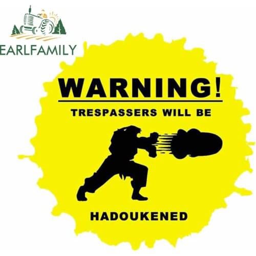 EARLFAMILY 13cm x 11.9cm for Arcade Game Warning Hadoukened Car Stickers Surfboard Motorcycle Decoration Anime Decal