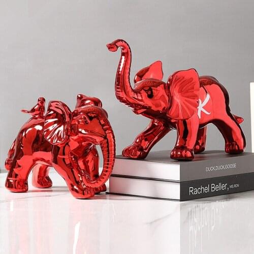 Red Metallic Plating Elegant Elephant Figurine Pop Art Craft Ornament Ceramic Craft Love Gift XMAS Giftl