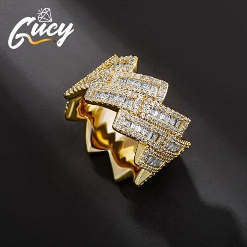 GUCY Fashion Irregular CZ Rings Micro Paved Full Bling Iced Out Cubic Zircon Luxury Hip Hop Jewelry Gift