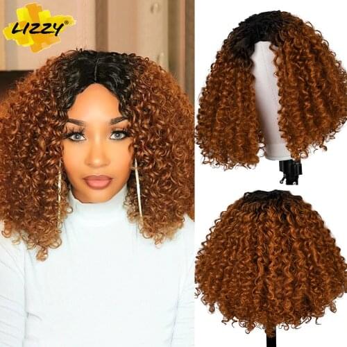 Short Hair Kinky Curly Bob Wig Soft Synthetic Water Wave Wigs For Black Women Ombre Glueless Natural Heat Resistant Cosplay Wig