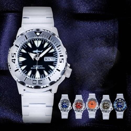 HEIMDALLR Sharkey Ocean Monster Mechanical Wrist Watch Mens PVD Black Dial Sapphire Crystal 20ATM Water Resistance Diver Watches