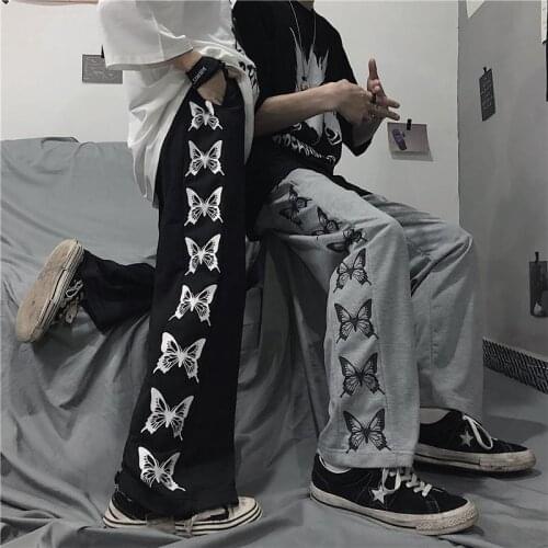 Cute Butterfly Print Cargo Pants Girl Harajuku Autumn Trousers Streetwear Summer Spring Fashion Gray Kawaii Sweatpants Women