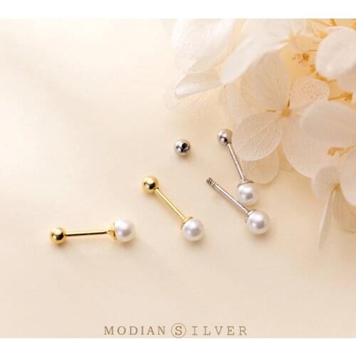 Modian Genuine 925 Sterling Silver Elegant Pearl Studs Earring for Women Simple Ear Studs Fashion Party Fine Jewelry Bijoux