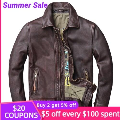 2021 Vintage Brown Casual Style Genuine Leather Jacket Men Plus Size 5XL Real Natural Cowhide Slim Fit Autumn Coat