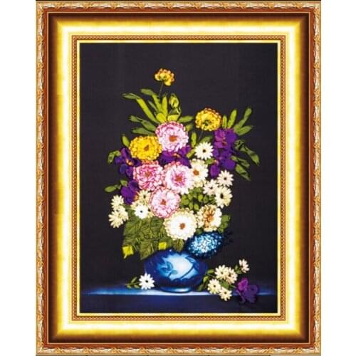 75x60cm Full of flowers Ribbon embroidery kit stain painting set handcraft kit DIY handmade needlework art home decor