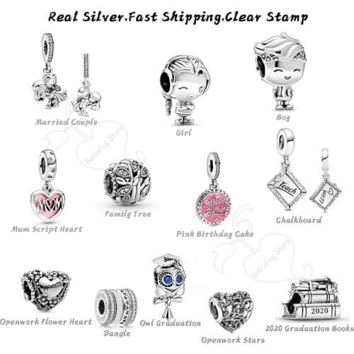 Real 925 Silver Beads Married Couple Dangles Owl Charms Fits Pdoras Bracelets Necklaces Felame DIY Gifts