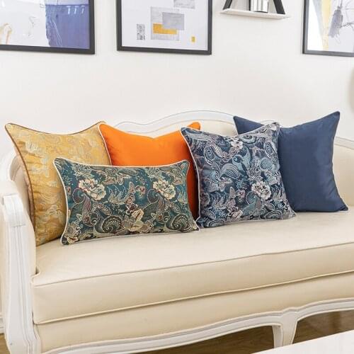 Blue/yellow/dark green/orange jacquard flower pillowcase cushion cover sofa decorative vintage phoenix bedside pillow cover
