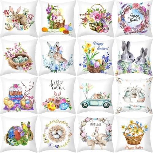 Cushion Cover 45*45 Cartoon Bunny Egg Printed Easter Pillow Covers Pillowcase Sofa Cushions Pillow Cases Home Decor KD-0431