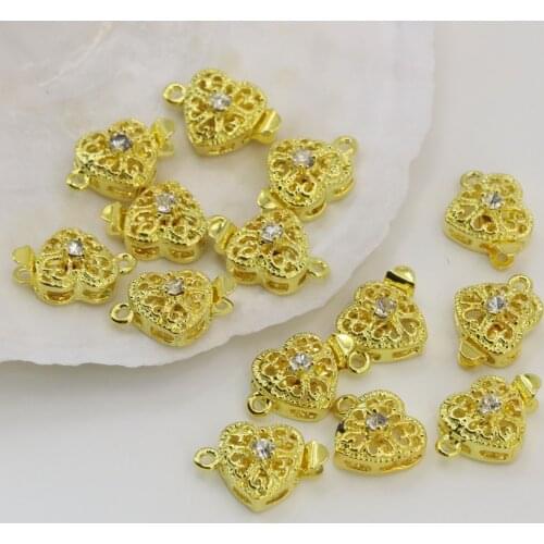 Wholesale gold plated clasp 5pcs 11mm hollow heart shape jewelry findings for diy necklace&bracelet elegant accessories B2852