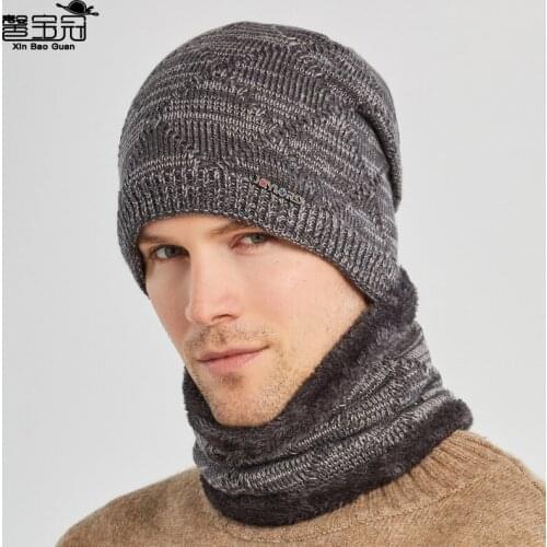 Autumn and winter hat mens knitting wool hat two piece warm collar set winter mens ear protection Riding Hood