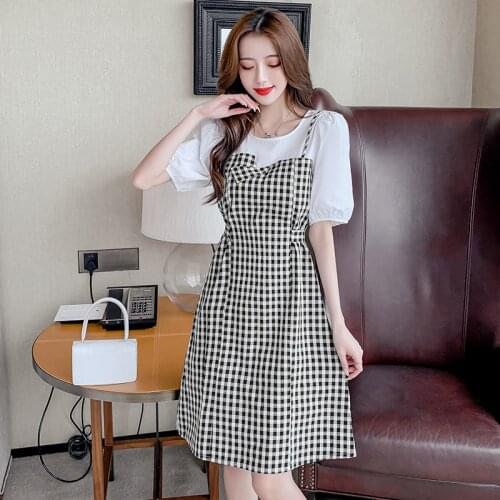 GUUZYUVIZ Black Plaid Patchwork Bandage Summer Women Dress Elegant Mini Korean Casual Vestidos Plus Size