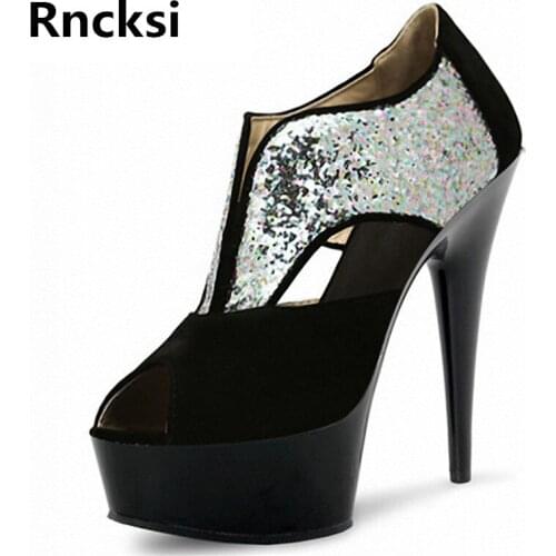 Rncksi Hot Sale New Black Women Pole Dance Sexy Shoes Night Club Party Sandals 15cm High Heels Platform Dance Shoes