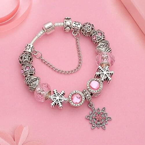 Romantic ink Snowflake Crystal Charms Bracelet Wings Heart Bracelets Bangles Diy Jewelry Making Euroean Bead Bracelet