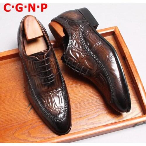 C·G·N·P Luxury Fashion Calf Genuine Leather Pointed Toe Lace-up Business Formal Shoes Men Oxfords Dress Shoes Male Office Shoes