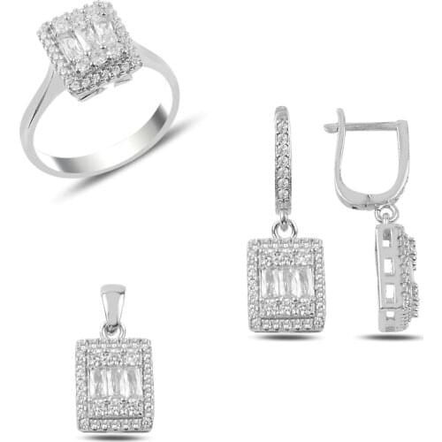 Silver 925 Sterling Engagement Baget Zircon Cubic Zirconia Set