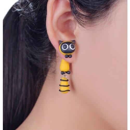 TTPAIAI 30 Handmade Polymer Clay Yellow Raccoon Cat Stud Earrings Fashion Cartoon 3D Animal Earrings For Women Girls Kids Best
