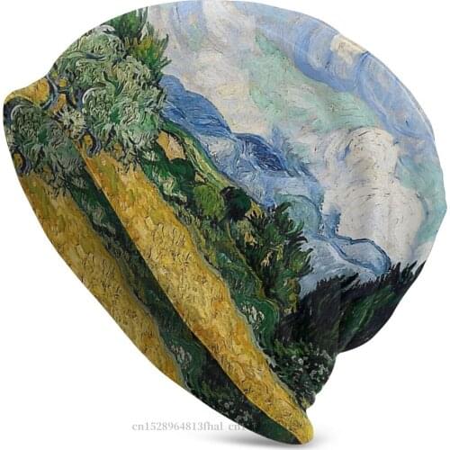 Bonnet Hats Vincent Van Gogh Impressionist Men Womens Knit Hat Field With Cypresses Winter Warm Cap Street Skullies Beanies