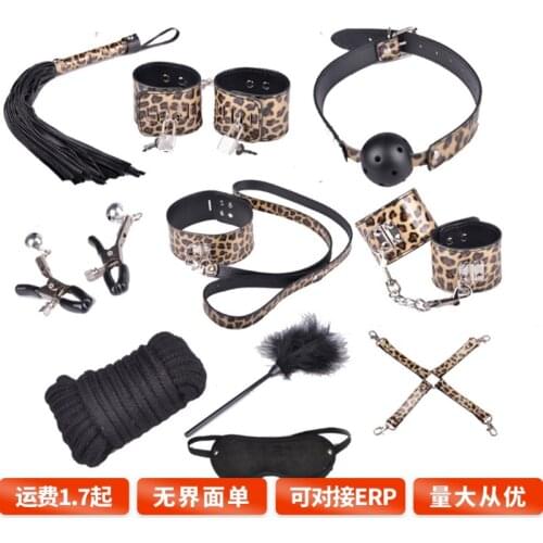 SM Ten-piece Leopard Leather Suit Appealing Ten-piece Set Bundled Feather Eye Mask Adult Sex Products
