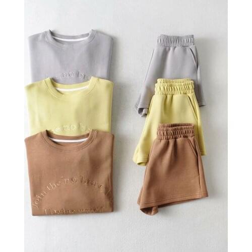 Autumn American Fashion Letters Embroidery Sweatshirts and Short Set Loose Crewneck Long Sleeve Pullover Sport Sets For Women