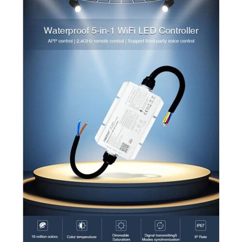 WL5-WP Waterproof 5-in-1 WiFi LED Controller DC12V 24V 36V Output 6A/Channel Max.20A 2.4G WiFi 5 in 1 dimmer for led lamps