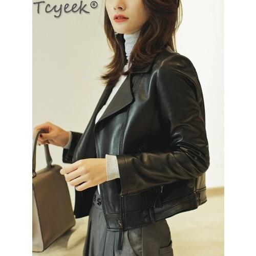 Tcyeek 100% Genuine Leather Jacket Woman 2021 Sheepskin Coat Womens Jackets Spring Autumn Biker Jacket Jaqueta Feminina Gxy34