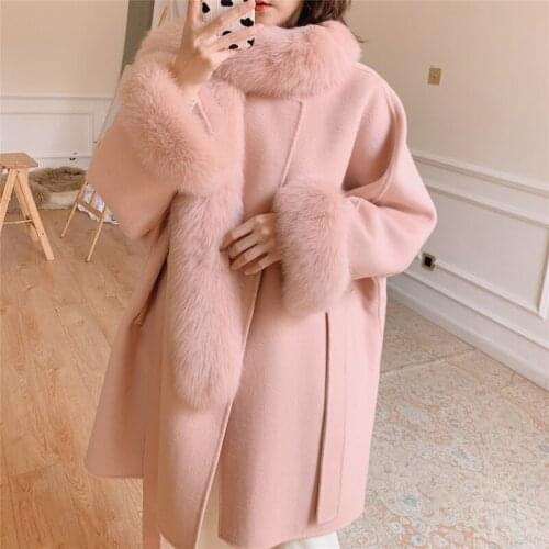 Women Real Fur Coat Wool Jacket Autumn Winter Coat Women Clothes 2020 Real Fox Fur Korean Cashmere Woolen Overcoat 930.103YY1818