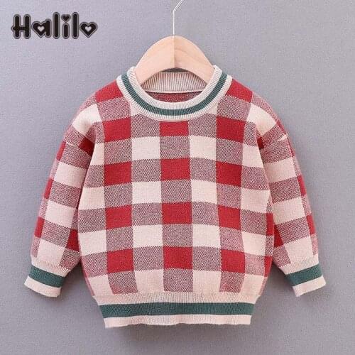 Halilo Baby Boy Winter Sweater O-Neck Plaid Pullover Kids Autumn Tops Infant Clothing Toddler Boys Sweaters Outerwear Clothes