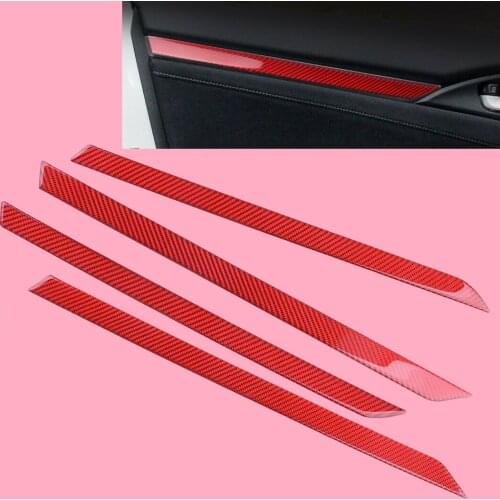 1 Set Car Interior Door Sticker Strip Decor Red Carbon Fiber Fit For Honda Civic 10th 4 Door Sedan 2016 2017 2018 2019