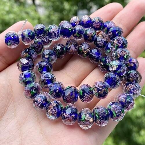 Dark Blue Transparent Murano Faceted Flower Glass Crystal Lampwork Spacer Beads for Jewelry Making Women Diy Bracelets 10pcs