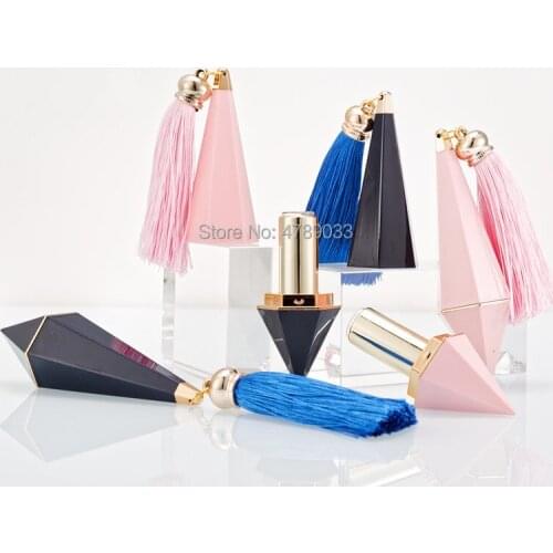 10pcs 12.1mm Cosmetic Empty Lip Balm Lipstick Tubes Taper Shape with Tassel Pink/Blue Empty Lipstick Tubes Refillable Bottles