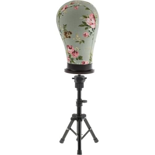 21'' Cork Canvas Block Vintage Flower Mannequin Model Head Wigs Making Display Tool with Metal Tripod Stand Holder