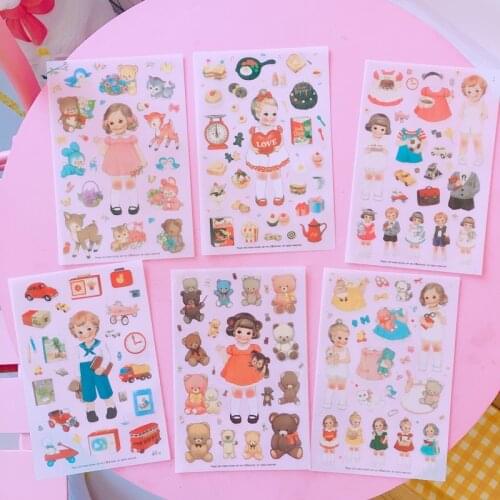 6Sheets/set Retro Decorative PVC Stickers Scrapbooking Stick Label Diary Stationery Album