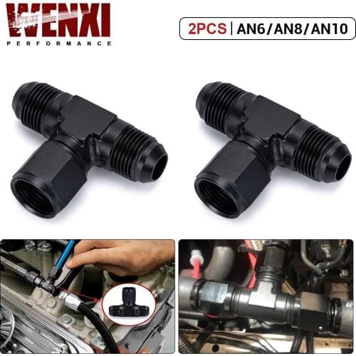 Aluminum Flare Tee Fitting AN6 AN8 AN10 Female To Male Tee On Side Thread Fitting Adapter Black 2 Pack