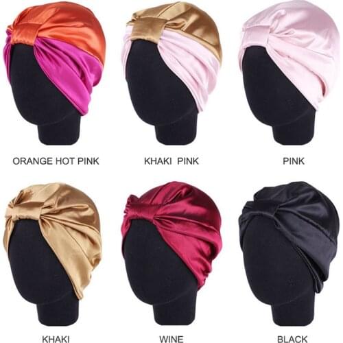 Satin Bonnet Hair Caps Salon Night Hair Hat Natural Curly Hair Double Elastic Bathing Sleep Women Head Cover Wrap Hat