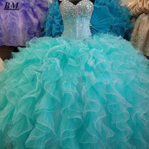 BM Turquoise Blue Quinceanera Dresses 2021 Sweetheart Beaded Masquerade Ball Gowns Sweet 16 Dresses Prom Party Gown BM390
