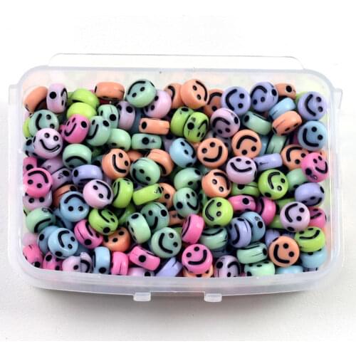 200pcs/Box Acrylic Beads Round 4x7mm Muticolor Smile Bead Loose Spacer Beads for Jewelry Making Handmade Diy Bracelet Necklace