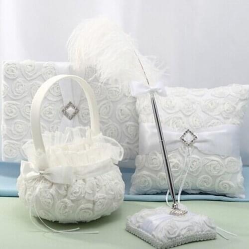 Flower Girl Basket for Wedding Ceremony Party Decoration Love Case Satin Bowknot & Rose Flower Basket Wedding Supplies