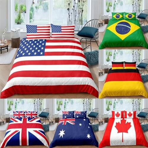 Home Textile Luxury 3D Country Flag Print 2/3Pcs Comfortable Duvet Cover Pillowcase Bedding Sets Queen and King EU/US/AU Size