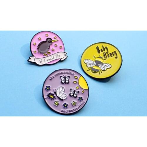 Bird Honeybee Butterfly Enamel Pins the summertime and butterflies,if i could fly Purple pink yellow Broche Jewelry Kids Badge